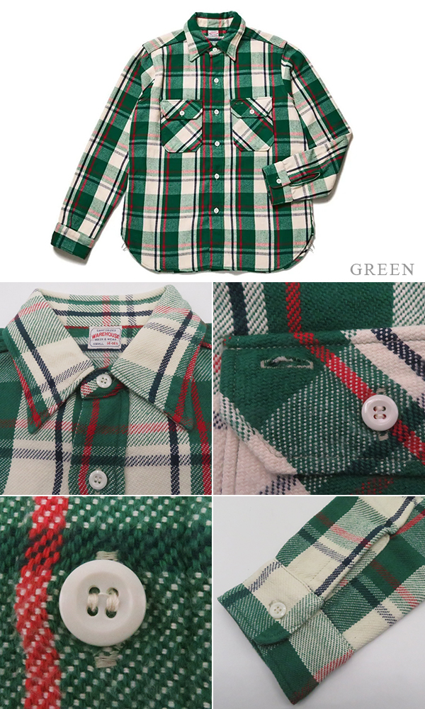 WAREHOUSE ウエアハウス 長袖|セルビッチフランネル|ワークシャツ|ワン