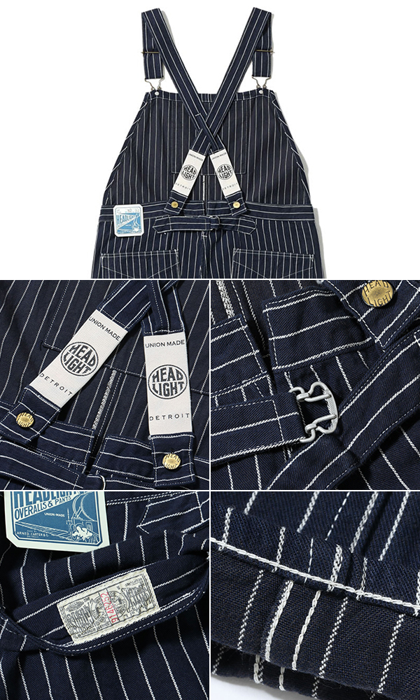 美品　HEADLIGHT  8ozストライプデニム　ローバックオーバーオール HEADLIGHT [ヘッドライト] 8oz. SPECIAL WOVEN STRIPE DENIM LOW