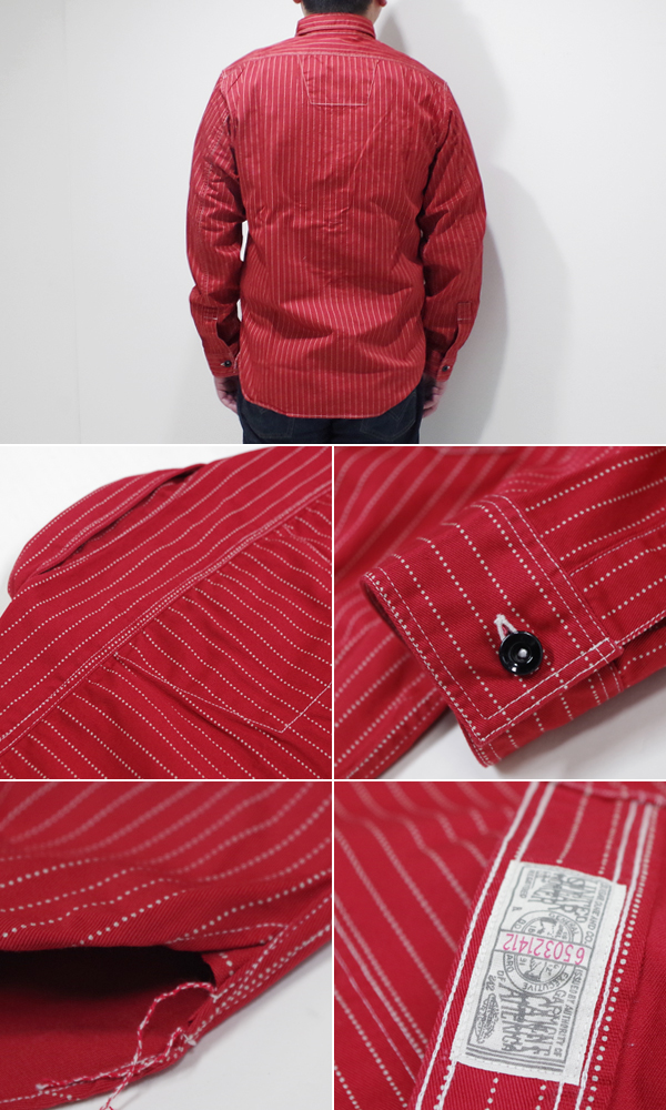 SUGAR CANE 8.5oz. WHITE WABASH STRIPE WORK SHIRT