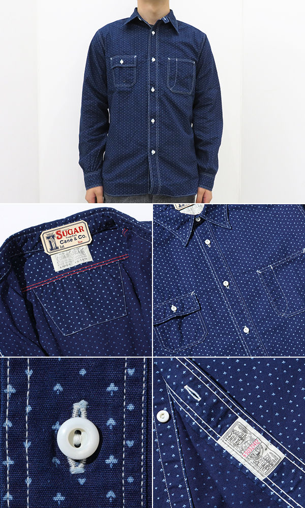 SUGAR CANE 8.5oz. WHITE WABASH STRIPE WORK SHIRT